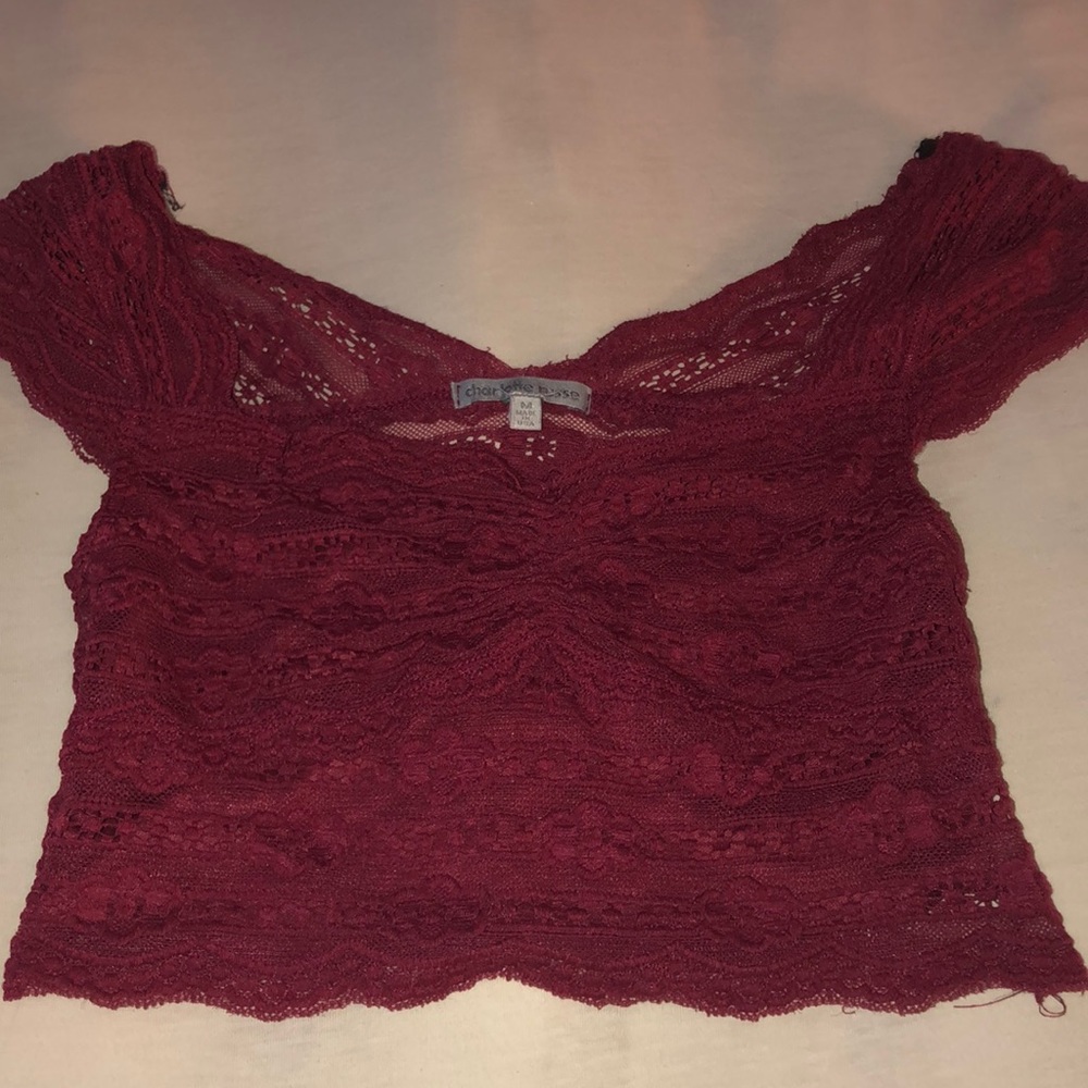 maroon lace crop top